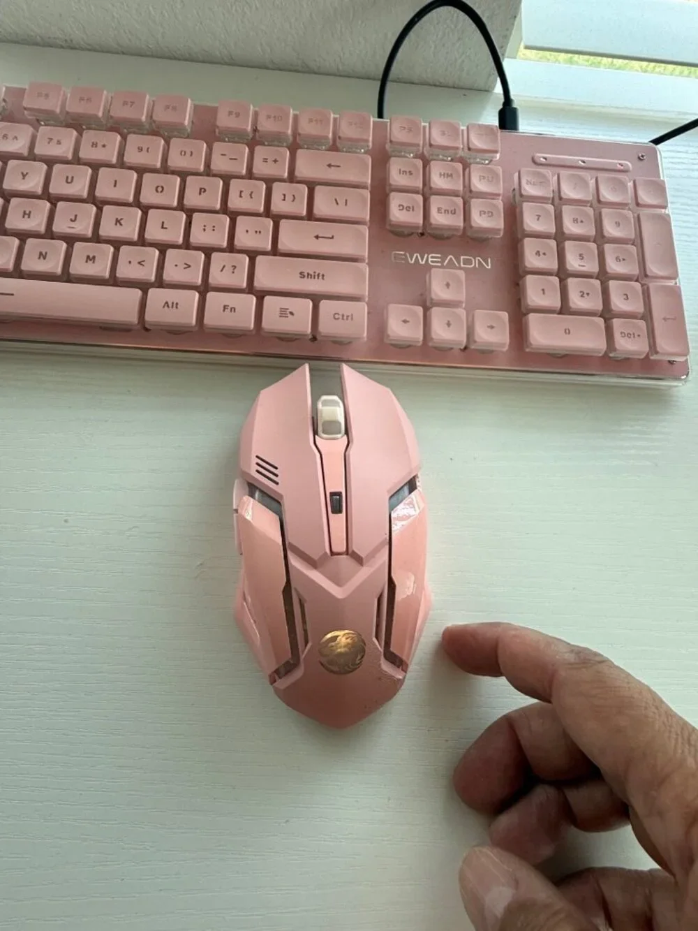 Pink Wireless Keyboard & Mouse Combo EWEADN V3 Rechargeable Ergonomic Silent Key